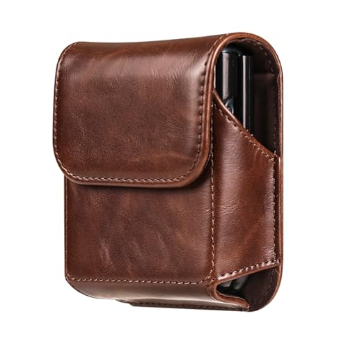Leather Mobile Phone Holster Compatible with Samsung Galaxy Z Flip 8/7/6/5/4/3, Flip Smartphone Waist Bag with Belt Loop Compatible with Motorola RAZR 70 60 50 40 Ultra/RAZR+/Pura X/P50 Pocket - color: Coffee