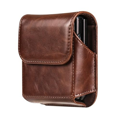 Leather Mobile Phone Holster Compatible with Samsung Galaxy Z Flip 8/7/6/5/4/3, Flip Smartphone Waist Bag with Belt Loop Compatible with Motorola RAZR 70 60 50 40 Ultra/RAZR+/Pura X/P50 Pocket - color: Coffee
