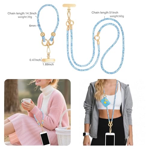 ABJFJE Crystal Phone Lanyard Crossbody & Wrist Strap Phone Strap Crossbody & Wrist Lanyard Anti Theft Phone Strap for Women - color: Light Blue