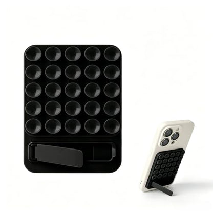 Silicone Suction Phone Mount, Universal Foldable Kickstand Holder for Mirror Glass, Strong Grip Washable Reusable Cell Phone Stand for Hands-Free Video Selfie (Black) - color: Black