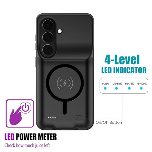 Wireless Charging Case for Galaxy S26, Upgraded 10000mAh Rechargeable Portable Charging Case Compatible with Galaxy S26 (6.3 inch) with Carplay Extended Battery Pack Charger Case (Black) - size: Galaxy S26 -10000mAh