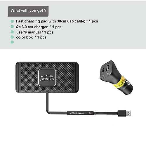 Wireless Charger Car Charging pad,POLMXS 15W Fast Wireless Phone Charger Non Slip Cell Phone Flat Charging mat Compatible with iPhone 11/12/12/14/15 Galaxy S21/S22/S23/24 NOTE10 (30cm Cable)(C2Y)
