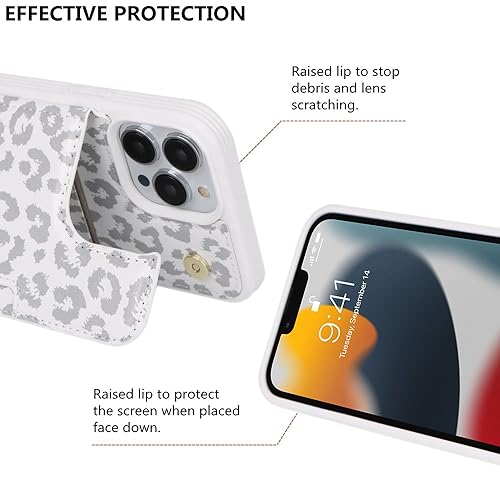 iCoverCase Compatible with iPhone 13 Pro Case with Card Holder, Wallet Phone Case for Women Men RFID Blocking PU Leather Protective Case 6.1 Inch (Gray Leopard) - color: Gray Leopard