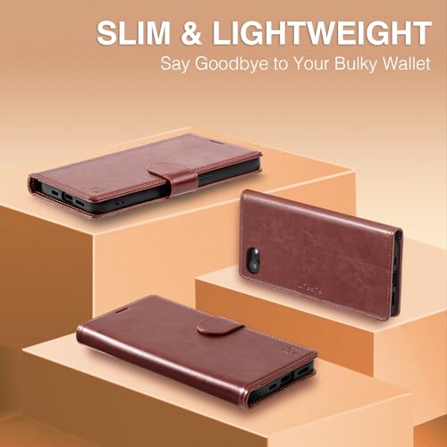 FLIPALM Card Holder Wallet Case for iphone 17e, Brown | Card Holder, RFID Blocking, PU Leather Folio Flip, Kickstand, Protective Shockproof Cover - color: Brown