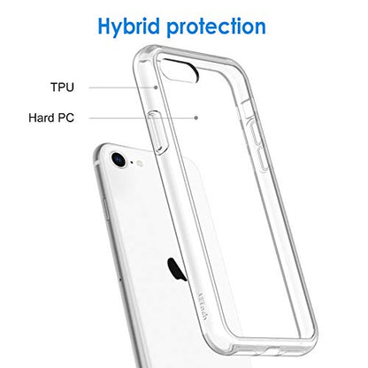 JETech Case for iPhone SE 3/2, iPhone 8/7, Anti-Yellowing, Clear | Shockproof Protection, Scratch Resistant Hard PC Back, Durable Transparent TPU Bumper - color: Clear