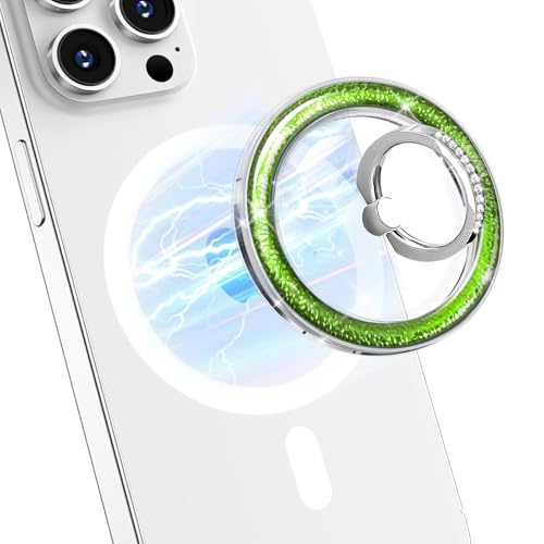 Transparent Shiny Magnetic Phone Ring Holder,360° Rotatable Removable Phone Grip,Clear Green Sparkle Diamond Stylish Design Compatible with All Phones & Tablets - color: Clear Green 1