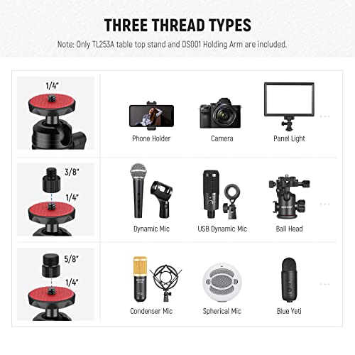 NEEWER TL253A+DS001 Table Camera Tripod with 2 Telescopic Arms