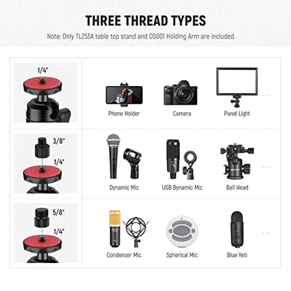 NEEWER TL253A+DS001 Table Camera Tripod with 2 Telescopic Arms