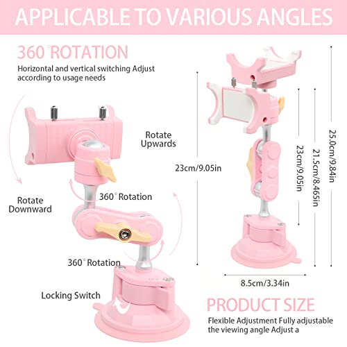 Suction Cup Phone Mount 360 Rotating Universal Ball Head Arm for Car Dashboard Windshield Vehicle Sunroof (1pc*Pink) - color: 1pc*Pink