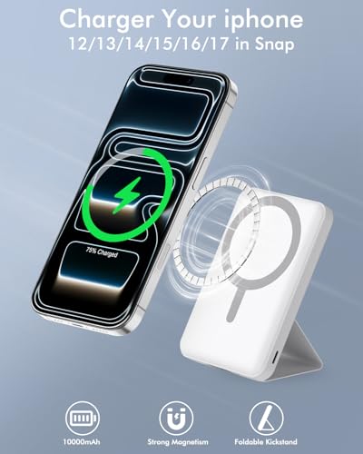 podoru for MagSafe Power Bank 10000 mAh, Foldable Magnetic Portable Charger - color: White
