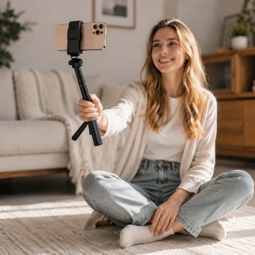Mini Foldable Selfie Stick Tripod Stand, 360° Rotatable Portable Travel Phone Holder, Universal Smartphone Mount for Self‑Shooting & Live Streaming-Black - color: Black