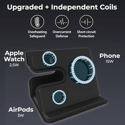 BLACK+DECKER 3 in 1 Charging Station for Apple Multiple Devices, (Black) - color: Black