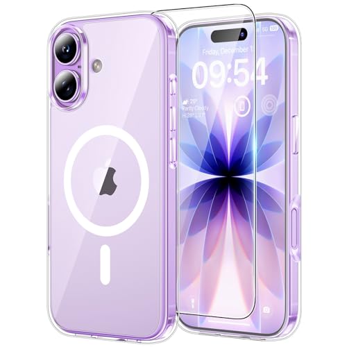 TAURI for iPhone 17 Case, Compatible with MagSafe, with Screen Protector, Anti-Yellowing Military-Grade Protection, Shockproof Slim Magnetic Case for iPhone 17, Clear - color: A-Magnetic Clear