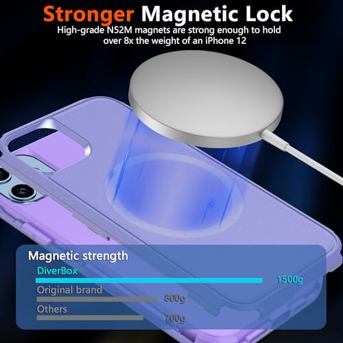 Diverbox for iPhone 12 case,iPhone 12 Magnetic case [with Screen Protector and Camera Lens Protector ] 2 Pack [15 FT Military Grade Drop Protection] Heavy Duty Shockproof Phone Case (Purple) - color: Magnetic Purple