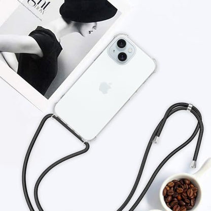 for iPhone 15 Clear Case Adjustable Shoulder Neck Lanyard Crossbody Strap Phone Cover Women Girls Soft Slim Thin Bumper Shockproof Protective Mobile Case for iPhone 15 - Black - size: for iPhone 15