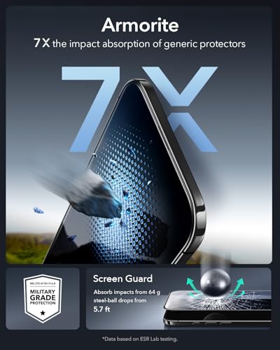 ESR 3 Pack for iPhone 17 Air Screen Protector, Armorite | 7X Impact Absorption, 9H+ Tempered Glass, Easy One-Pull Installation, Full-Coverage Protection, UltraFit Tray, Bubble-Free - size: iPhone Air 6.5 inch