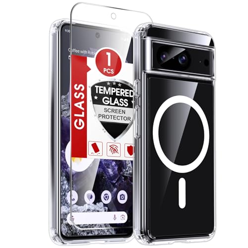 LeYi for Pixel-8 Phone Case: Mag-Safe Fit & Screen Protector Crystal Clear | Crystal Clear [Anti-Yellowing] Slim Translucent Non-Slip Anti-Scratch Military-Grade Protective para Google Pixel 8 Case - color: Clear, size: Pixel 8 (6.2 Inch)
