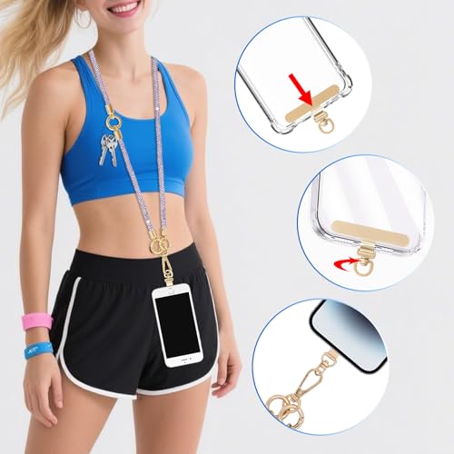 ABJFJE Crystal Phone Lanyard Crossbody & Wrist Strap Phone Strap Crossbody & Wrist Lanyard Anti Theft Phone Strap for Women - color: Light Purple Crystal