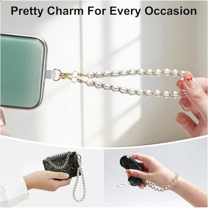 TEAMOLA Natural Stone Phone Charm - Crystal Phone Beaded Wrist Strap - color: Clear