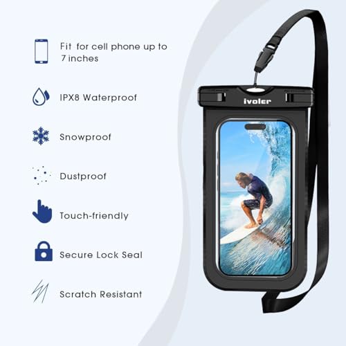 ivoler 2-Pack Waterproof Fanny Pack & Phone Pouch, Dry Bag for Passport, Phone & Wallet, Floating Waterproof Phone Case for Beach, Swimming, Kayaking, Boating, Cruise Essentials & Travel, Black - color: Black