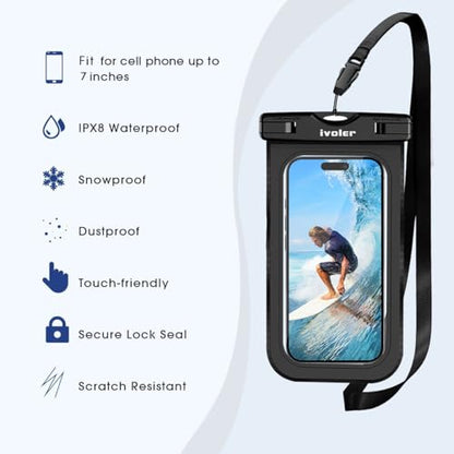 ivoler 2-Pack Waterproof Fanny Pack & Phone Pouch, Dry Bag for Passport, Phone & Wallet, Floating Waterproof Phone Case for Beach, Swimming, Kayaking, Boating, Cruise Essentials & Travel, Black - color: Black
