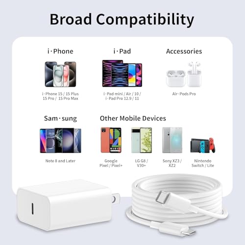iPhone 17 16 15 Charger Fast Charging 10FT, 2 Pack 20W USB C Wall Charger Fast Charging Block with Long Type C Charging Cable Compatible with iPhone 17/Pro/Pro Max/17 Air/ 16/16 Pro/16 Pro Max/15/Plus