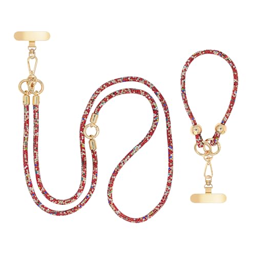 Crystal Phone Lanyard Crossbody and Wrist Strap Lanyard Rhinestone Anti-Theft Phone Strap Phone Neck Strap for Women - color: Red