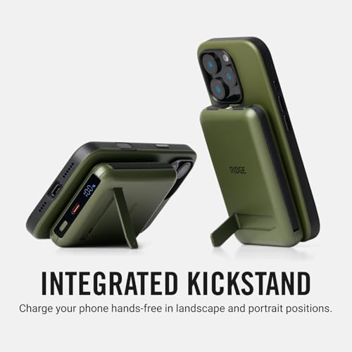 Ridge 20W Magnetic Power Bank Battery Pack 10,000mAh - Fast Charging, Compatible with MagSafe - Portable Charger Flight-Safe Travel Powerbank - Built-in Cables & Magnetic Attachment (Matte Olive) - color: Matte Olive