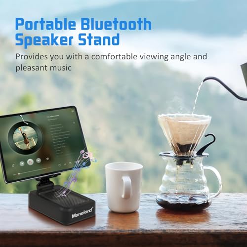 Cell Phone Stand with Wireless Bluetooth Speaker Compatible for iPhone/Samsung/iPad Tablet, Anti-Slip Design Phone Stand with HD Surround Sound for Home,Office,Outdoor etc. - color: Black