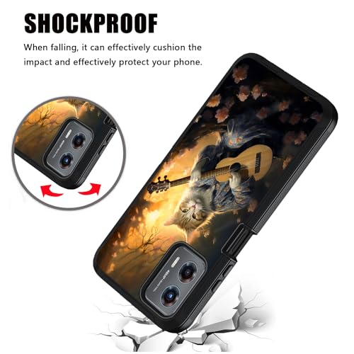 for Moto G 5G 2024/Moto G Play 5G 2024 Case, Military Grade Heavy Duty [3-Layer] Dustproof Shockproof Full-Body Protective Case for Motorola Moto G 5G 2024, Cat Playing Guitar - color: Cat Playing Guitar