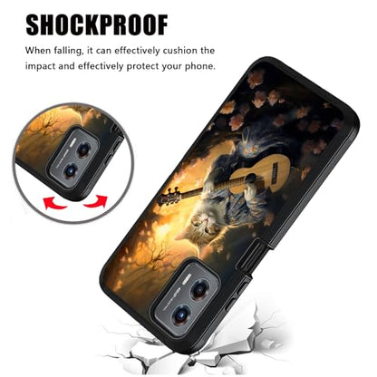 for Moto G 5G 2024/Moto G Play 5G 2024 Case, Military Grade Heavy Duty [3-Layer] Dustproof Shockproof Full-Body Protective Case for Motorola Moto G 5G 2024, Cat Playing Guitar - color: Cat Playing Guitar