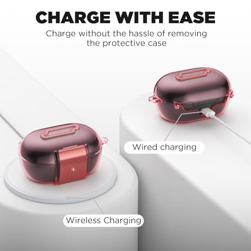 for Bose New QuietComfort Earbuds Case (2024), TPU Protective Cover with Phone Holder Stand & Double Safety Lock, Supports Wireless Charging, Includes Carabiner and Cleaning Pen (Transparent Pink) - color: Transparent Pink
