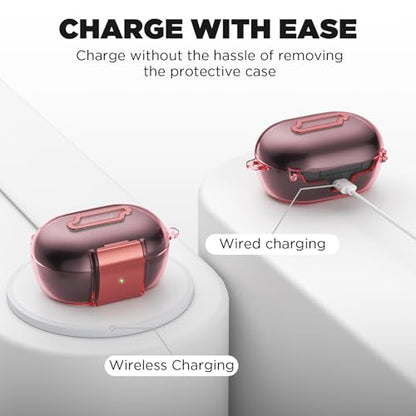 for Bose New QuietComfort Earbuds Case (2024), TPU Protective Cover with Phone Holder Stand & Double Safety Lock, Supports Wireless Charging, Includes Carabiner and Cleaning Pen (Transparent Pink) - color: Transparent Pink