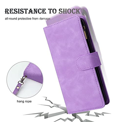 RANYOK Wallet Case Compatible with iPhone 13/14 (6.1 inch), Premium PU Leather Zipper Flip Folio Wallet RFID Blocking with Wrist Strap Magnetic Closure Built-in Kickstand Protective Case (Purple) - color: Purple