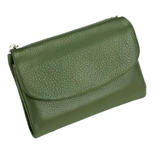 Unisex Pebble Leather Wallet, 5.3In Short Genuine Leather Coin Card Holder, Unisex Clutch Bags, Can Hold Coins, Id Cards - color: Olive green
