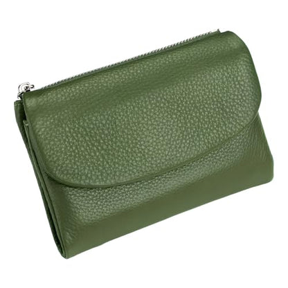 Unisex Pebble Leather Wallet, 5.3In Short Genuine Leather Coin Card Holder, Unisex Clutch Bags, Can Hold Coins, Id Cards - color: Olive green