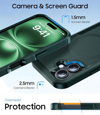 Magnetic for iPhone 17 Case Rugged Dual-Layer Shockproof Green | Military-Grade Heavy Duty Protection, Fit for Magsafe, Matte Finish Scratch Resistant Anti-Fingerprint, Anti-Slip Phone Cover - color: Green