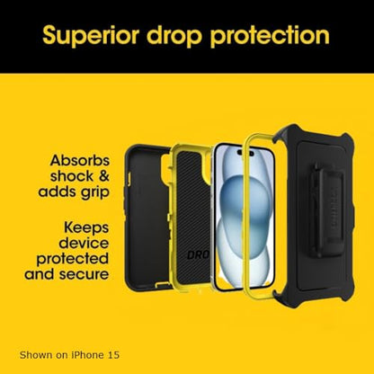 OtterBox iPhone 15, iPhone 14, & iPhone 13 (Only) - Defender Series Screenless Case - Night (Black & Yellow) - Rugged & Durable - with Port Protection - Holster Clip Includes - color: Night (Black & Yellow), style: Non-MagSafe