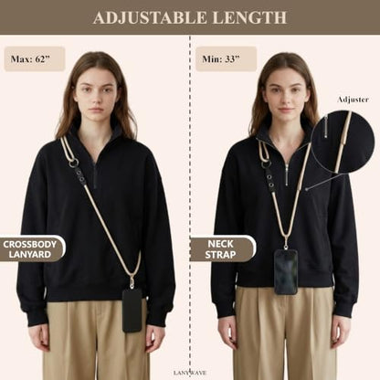 Adjustable Crossbody Phone Lanyard with Hanging Loops - color: Beige