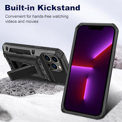 SAMONPOW for iPhone 13 Pro Case with Card Holder [4 Cards] &Kickstand Black - size: for iPhone 13 Pro