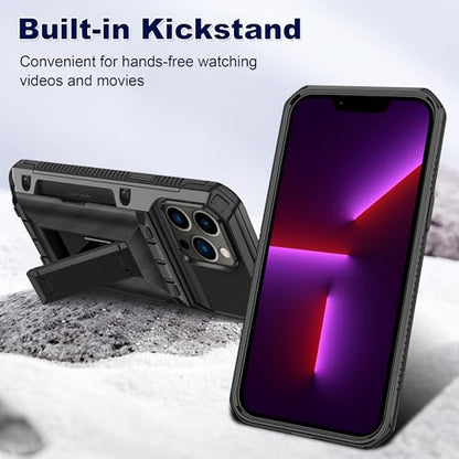 SAMONPOW for iPhone 13 Pro Case with Card Holder [4 Cards] &Kickstand Black - size: for iPhone 13 Pro