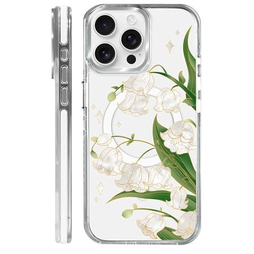 Clear Magnetic Case for iPhone 15 Pro Max, Slim Anti-Yellow Transparent Cover, Military Grade Protection, Phone Cases for iPhone 15 Pro Max, Lily of The Valley - color: A-Lily of the Valley, size: Iphone 15 Pro Max