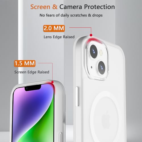 Magnetic iPhone 14/13 case,Compatible with Magsafe, Military-Grade Protection,Slim Translucent Matte Shockproof with Anti-Scratch Anti-Fingerprint Phone Cover (Frosted White, iPhone 14/13) - color: Frosted White, size: iPhone 14/13