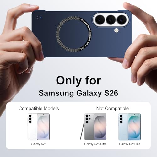 Frameless Slim Case for Samsung Galaxy S26, Silky Touch, Hard PC Matte Back, Exposed Sides Compatible with Mag-Safe, Anti-Scratch Shockproof Protective Cover for Samsung S26 5G (Blue) - color: Blue