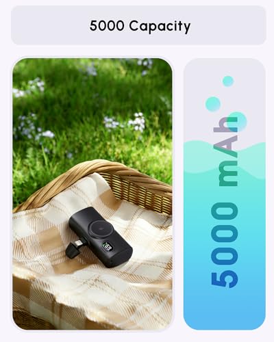 Mini Power Bank Compatible with iPhone,5000mah Travel On-the Go Portable Charger, Handy Battery Pack External Second Battery for Emergency Back-Up Charger for iPhone 14/12/13 mini/14 plus-Black - color: Black