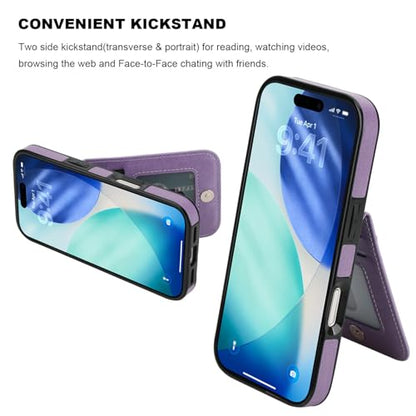KIHUWEY for iPhone 17 Wallet Case Card Holder Kickstand, Purple | Credit Card Slots, PU Leather, Magnetic Clasp, Flip Heavy Duty Protection Cover for Men and Women - color: Purple