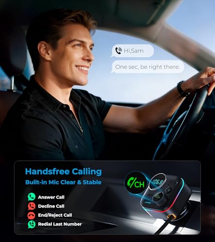 Bluetooth 5.4 FM Transmitter, 72W Car Charger with 45W Retractable USB-C PD