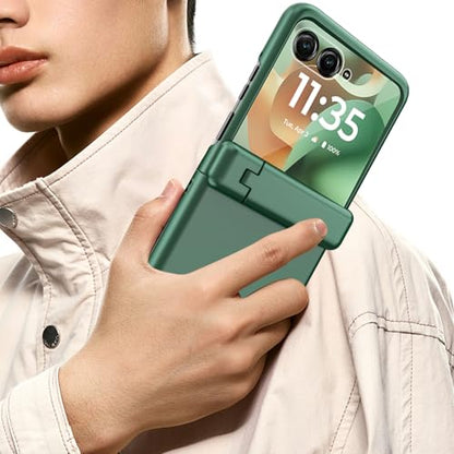 for Motorola Razr 2025/2024 Case with Kickstand, [Built-in Screen Protector & Hinge Protection] Ultra Thin Matte PC Shockproof Phone Cover Smartphone Case for Moto Razr 2025/2024 (Green)