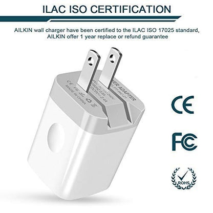 USB Wall Charger, Foldable Charger Adapter, AILKIN 2Pack 2.4Amp Dual Port - color: Wall Charger