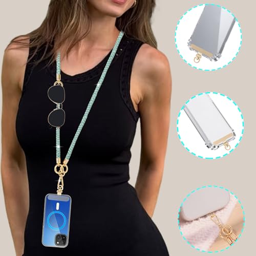 Crystal Phone Lanyard Crossbody and Wrist Strap Lanyard Rhinestone Anti-Theft Phone Strap Phone Neck Strap for Women - color: Green